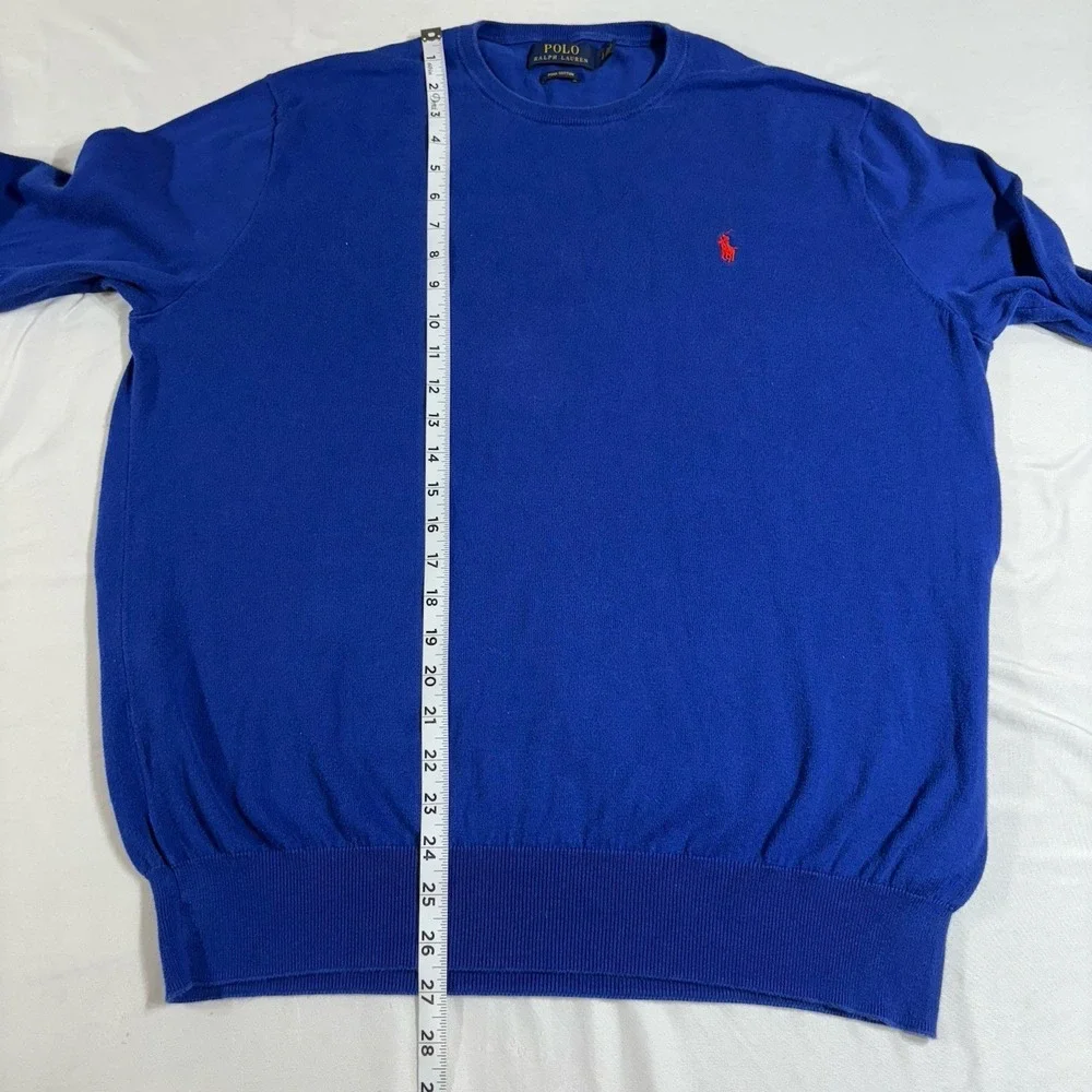Polo Ralph Lauren Sweater Mens Large Blue Pima Cotton Crewneck Pullover Red Pony
